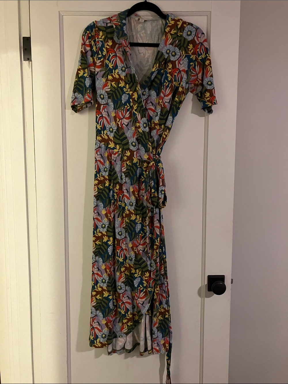 Boden Floral Wrap Dress in Green, Blue, Yellow, Red